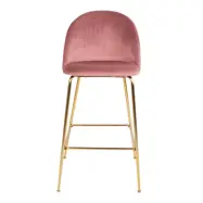 HOUSE NORDIC Lausanne barstol, med ryggstöd och fotstöd - rosa velour och mässingsstål
