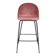 HOUSE NORDIC Lausanne barstol, med ryggst&ouml;d och fotst&ouml;d - rosa velour och st&aring;l