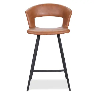 HOUSE OF SANDER Tora Barstol, med Ryggstöd och Fotstöd - Konjaksfärgat Konstläder och Svart Metall