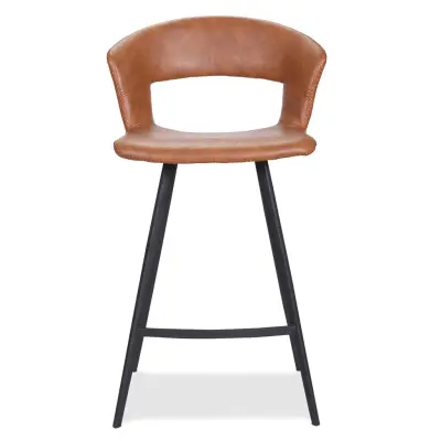 HOUSE OF SANDER Tora Barstol, med Ryggstöd och Fotstöd - Konjaksfärgat Konstläder och Svart Trä, Hög
