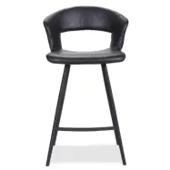 HOUSE OF SANDER Tora Barstol, med Ryggstöd och Fotstöd - Svart Konstläder och Svart Metall