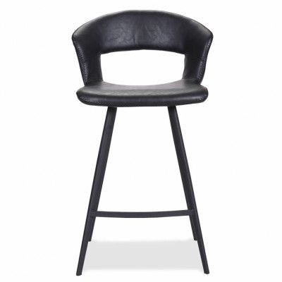 HOUSE OF SANDER Tora Barstol, med Ryggstöd och Fotstöd - Svart Konstläder och Svart Metall