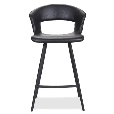 HOUSE OF SANDER Tora Barstol, med Ryggstöd och Fotstöd - Svart Konstläder och Svart Metall