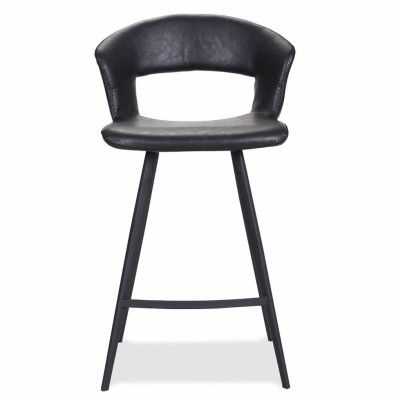 HOUSE OF SANDER Tora Barstol, med Ryggstöd och Fotstöd - Svart Konstläder och Svart Trä, Högt