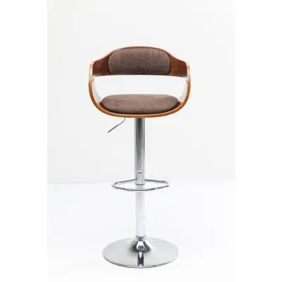 KARE DESIGN Monaco Schoko barstol, m. ryggstöd och armstöd - brun polyester/valnötsfaner/krom stål