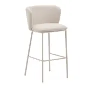 KAVE HOME Ciselia barstol, med ryggstöd och fotstöd - beige chenille och beige stål (H:75cm)