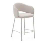 KAVE HOME Maina barstol, med ryggstöd, armstöd, fotstöd - beige chenille och beige stål (65cm)