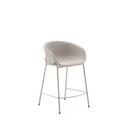 KAVE HOME Yvette barstol, med ryggstöd, armstöd och fotstöd - beige chenille och beige stål (H:65cm)