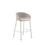 KAVE HOME Yvette barstol, med ryggstöd, armstöd och fotstöd - beige chenille och beige stål (H:75cm)