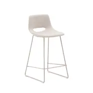 KAVE HOME Zahara barstol, med ryggstöd och fotstöd - beige tyg och beige stål (H:65cm)