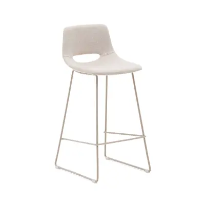 KAVE HOME Zahara barstol, med ryggstöd och fotstöd - beige tyg och beige stål (H:75cm)