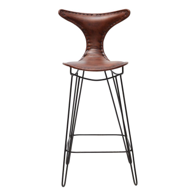 KILROY INDBO Melissa #10909 barstol, med ryggstöd och fotstöd - brunt läder och järn