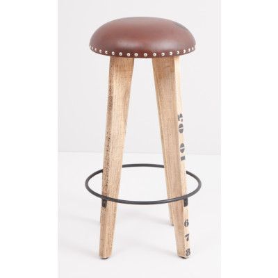 KILROY INDBO Tessa #884 barstol, med fotstöd - moccaläder och naturligt mangoträ