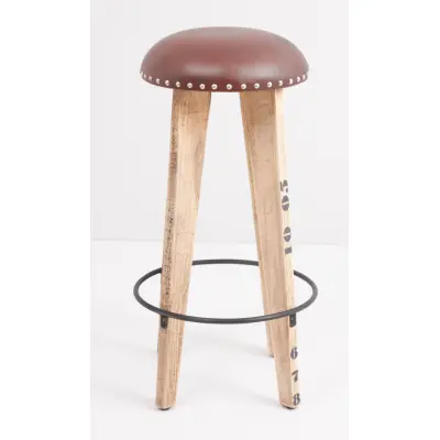 KILROY INDBO Tessa #884 barstol, med fotstöd - moccaläder och naturligt mangoträ