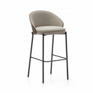 LAFORMA Eamy barstol, med ryggstöd och fotstöd - ljusbrunt tyg, brun askfanér och svart stål