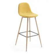 LAFORMA Nilson barstol, med ryggst&ouml;d och fotst&ouml;d - senapsgult tyg och naturst&aring;l