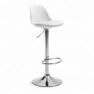 LAFORMA Orlando-T barstol, med ryggstöd och fotstöd - vit PU och plast/silver stål
