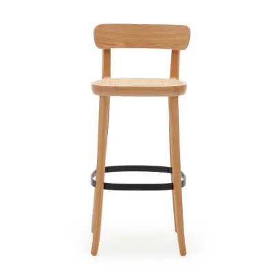 KAVE HOME Romane barstol, med ryggstöd och fotstöd - naturrotting och natur/svart askfanér/bok