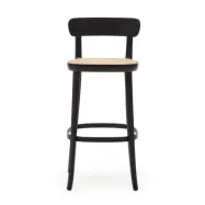 KAVE HOME Romane barstol, med ryggstöd och fotstöd - naturrotting och svart askfanér/bok