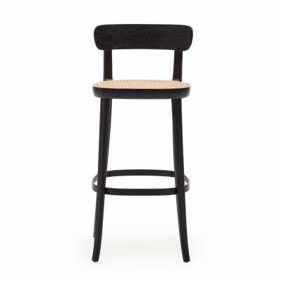 KAVE HOME Romane barstol, med ryggstöd och fotstöd - naturrotting och svart askfanér/bok