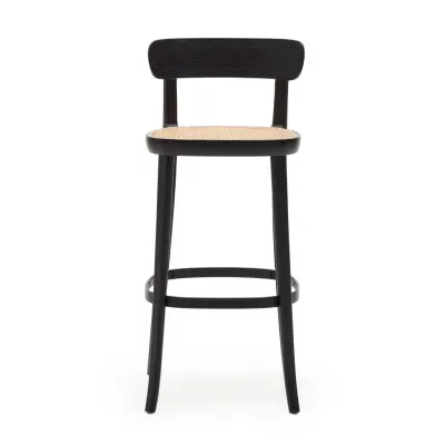 KAVE HOME Romane barstol, med ryggstöd och fotstöd - naturrotting och svart askfanér/bok
