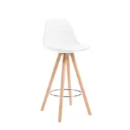 LAFORMA Stag barstol, med ryggst&ouml;d och fotst&ouml;d - vit plast och PU samt naturligt boktr&auml;