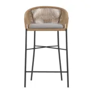 KAVE HOME Yanet barstol, med dyna, armstöd och fotstöd - beige sladd och stål