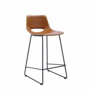 LAFORMA Zahara barstol, med ryggstöd och fotstöd - brunt syntetiskt läder och svart stål