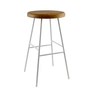 NOCNOI Vile barstol, med fotstöd - naturlig ek och vit metall