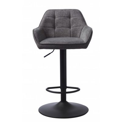 Nolan barstol, fyrkantig, w. ryggstöd, armstöd och fotstöd - mörkgrå polyester och svart metall