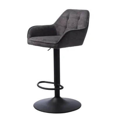 Nolan barstol, fyrkantig, w. ryggstöd, armstöd och fotstöd - mörkgrå polyester och svart metall