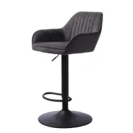 Nolan barstol, rand, m. ryggstöd, armstöd och fotstöd - mörkgrå polyester och svart metall