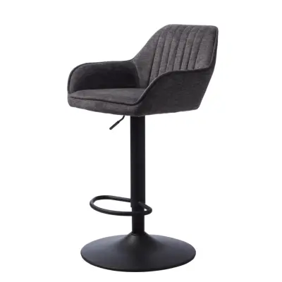 Nolan barstol, rand, m. ryggstöd, armstöd och fotstöd - mörkgrå polyester och svart metall