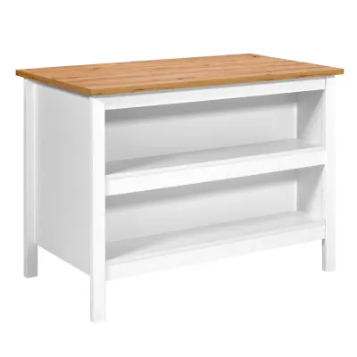 NORDIC LIVING COLLECTION Julina köksö i vitt/hantverksmässig ek: på ena sidan 2 fack för förvaring, på den andra sidan plats för barstolar
