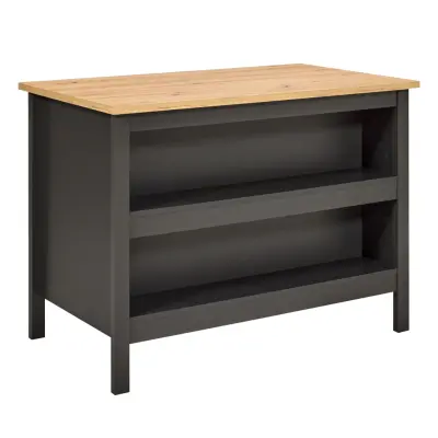 NORDIC LIVING COLLECTION Nellina köksö i antracit/Artisan-ek, med två fack på ena sidan och plats för barstolar eller stolar på den andra.
