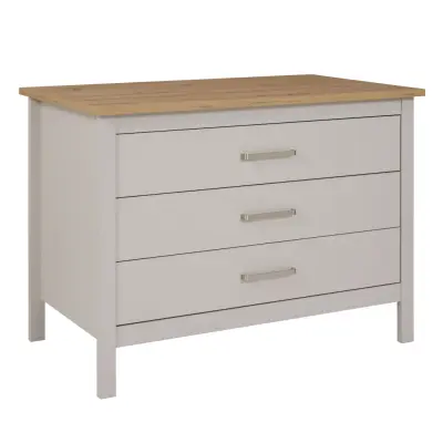 NORDIC LIVING COLLECTION Piazza Crema köksö, med 2öppna hyllor, 3 lådor - kashmir och melamin med hantverksmässig ekfinish (124x75)