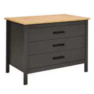 NORDIC LIVING COLLECTION Piazza Nero 3S köksö, med 2öppna hyllor, 3 lådor - antracitgrå och melamin i Artisan-ekfinish (124x75)
