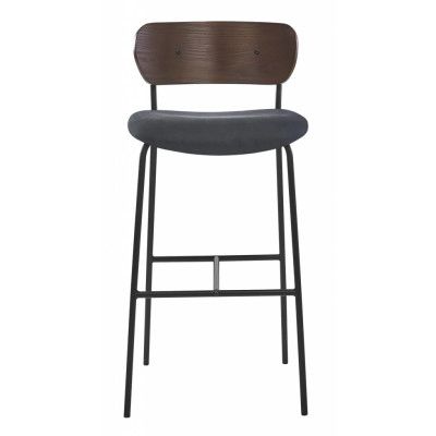 NORDLYS Tablincoln barstol, med ryggstöd och fotstöd - tyg, ask och svart metall