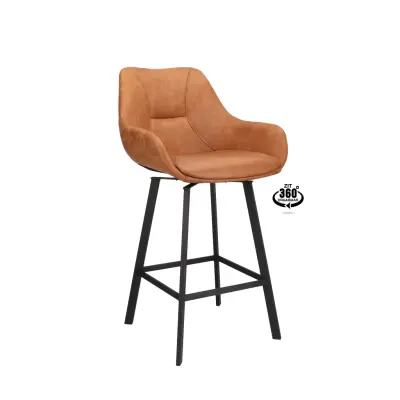 Olivia barpall, med armstöd, ryggstöd, fotstöd och vridfunktion - kamel konstläder och svart metall