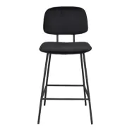 ROWICO Bryan barstol, med ryggstöd och fotstöd - svart sammet och svart metall