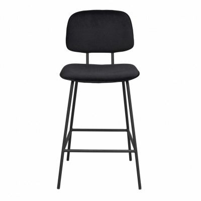 ROWICO Bryan barstol, med ryggstöd och fotstöd - svart sammet och svart metall