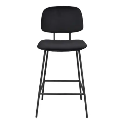 ROWICO Bryan barstol, med ryggstöd och fotstöd - svart sammet och svart metall