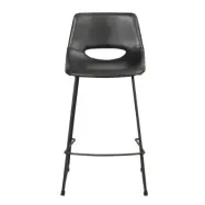ROWICO Manning barstol med ryggst&ouml;d och fotst&ouml;d - svart PU och metall