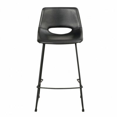 ROWICO Manning barstol med ryggstöd och fotstöd - svart PU och metall