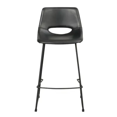 ROWICO Manning barstol med ryggstöd och fotstöd - svart PU och metall