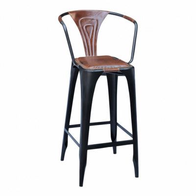 SJÄLSÖ NORDIC Barstol - Cognac / Svart Läder / Järn, med Armstöd