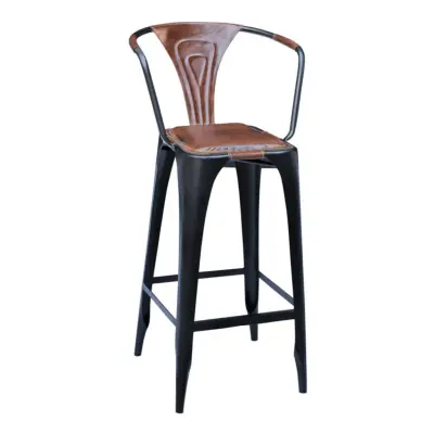 SJÄLSÖ NORDIC Barstol - Cognac / Svart Läder / Järn, med Armstöd