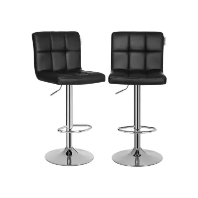 SONGMICS LJB64B barstol, med ryggstöd, fotstöd, höjdjusterbar, 360° roterbar - svart konstläder och förkromat stål (set om 2)