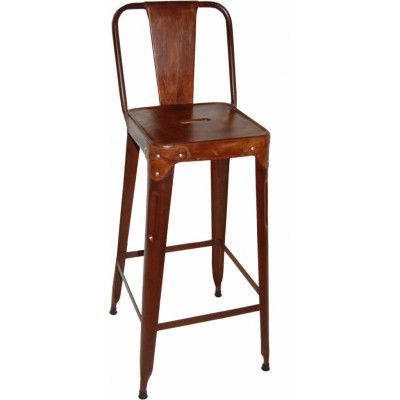 TRADEMARK LIVING barstol - äkta brunt läder och rostfärgat järn