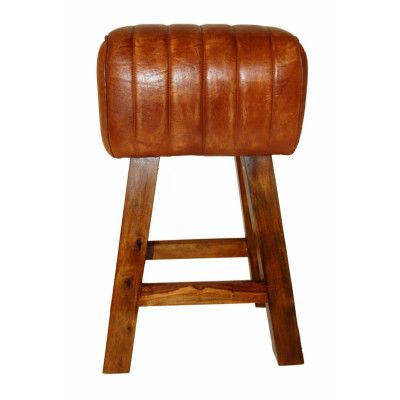 TRADEMARK LIVING barstol - äkta brunt läder och trä